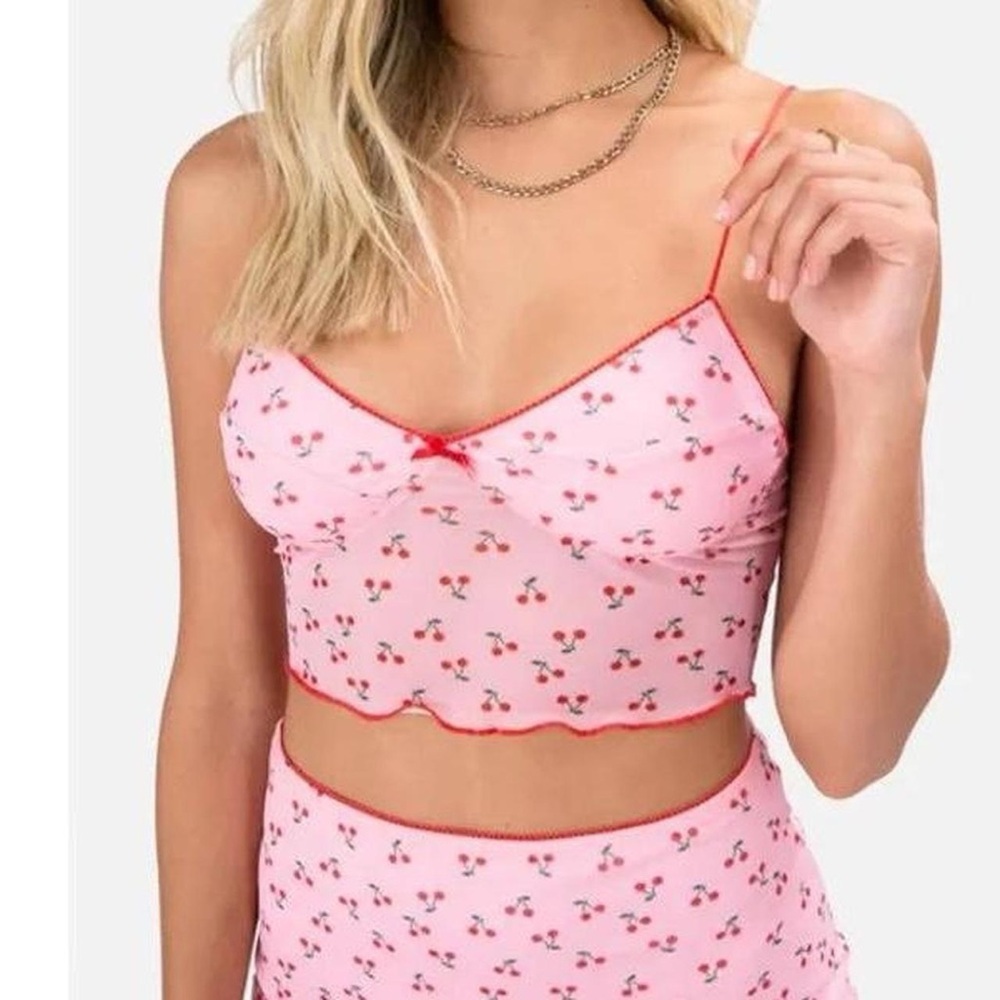 Adika Pink and Red Cherry Print Bra